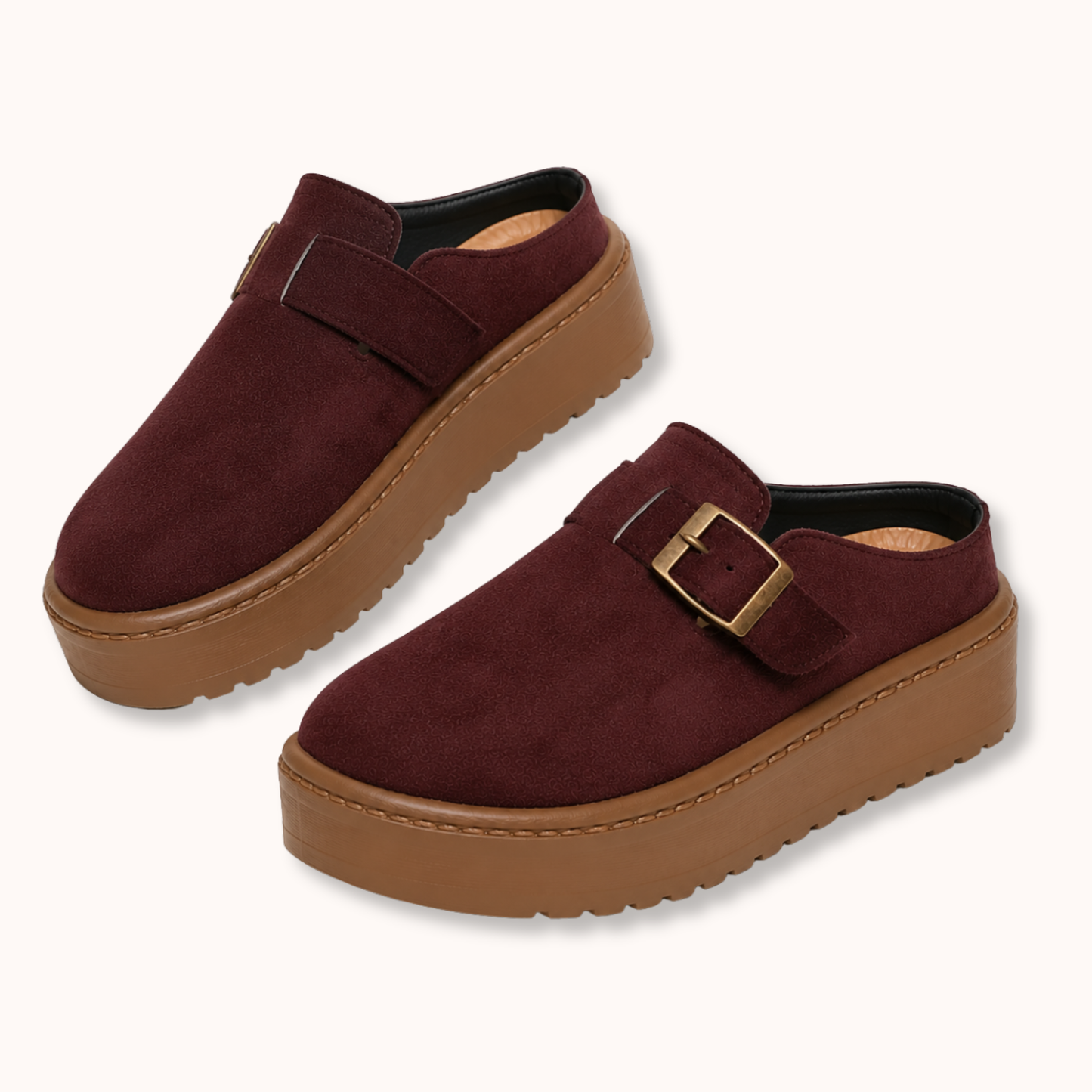 Lightweighted Maroon Platform Mules