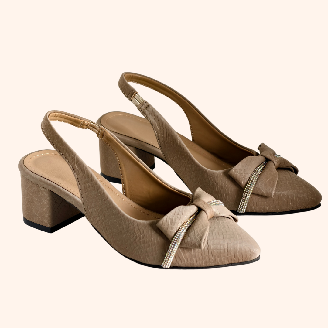 Sparkle Beige Bow Heels