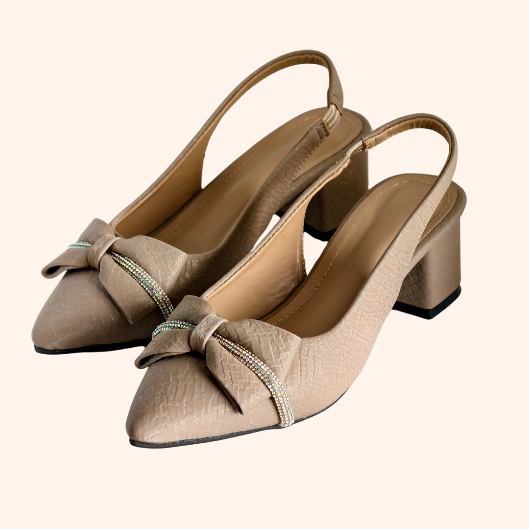 Sparkle Beige Bow Heels