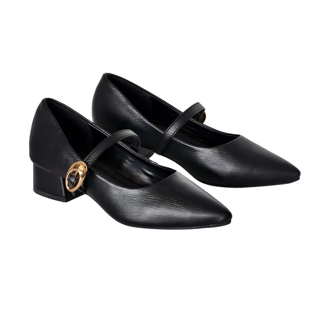 Pointed Black Block Heels