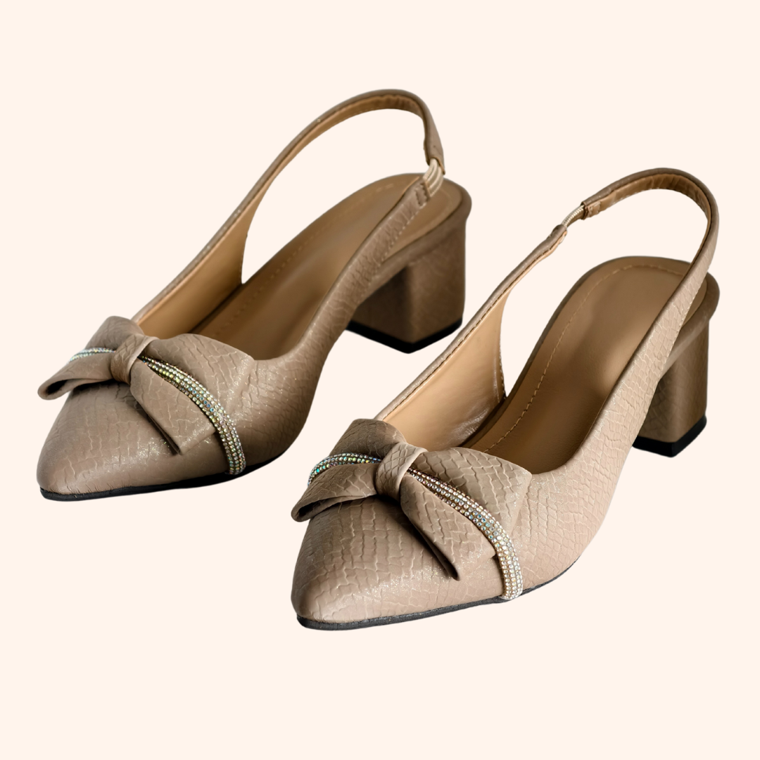 Sparkle Beige Bow Heels