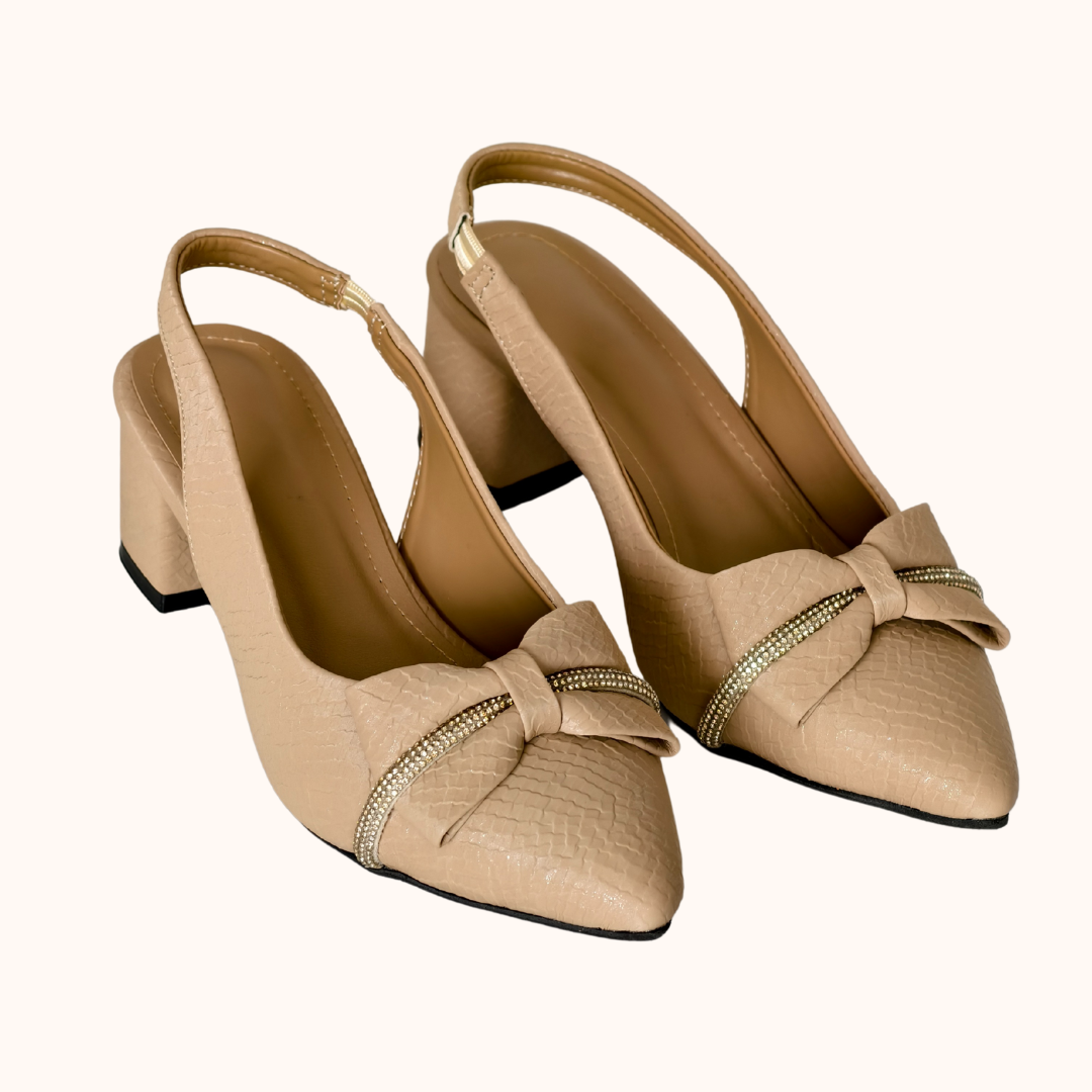 Sparkle Nude Bow Heels