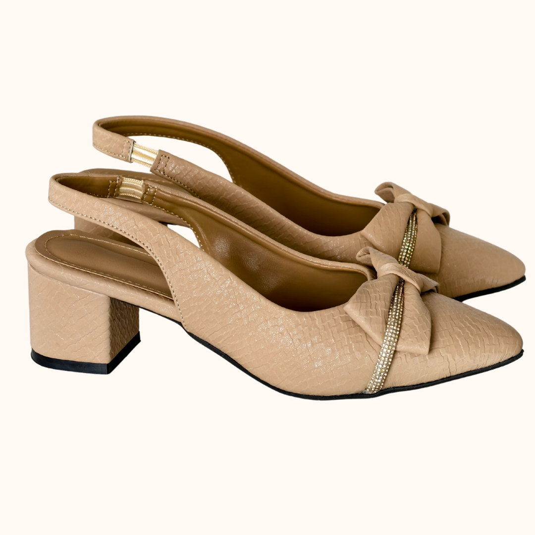 Sparkle Nude Bow Heels