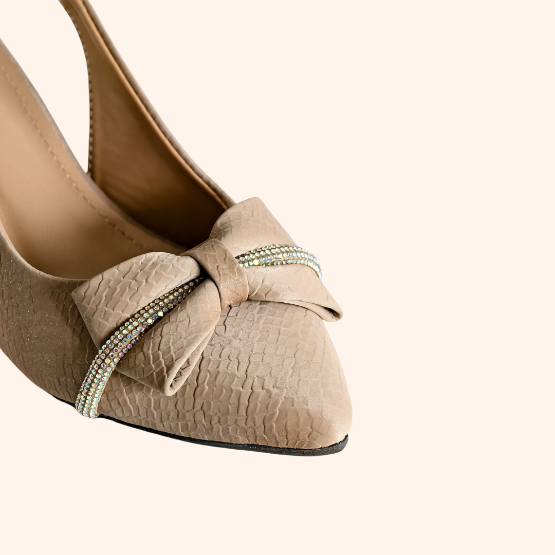 Sparkle Beige Bow Heels