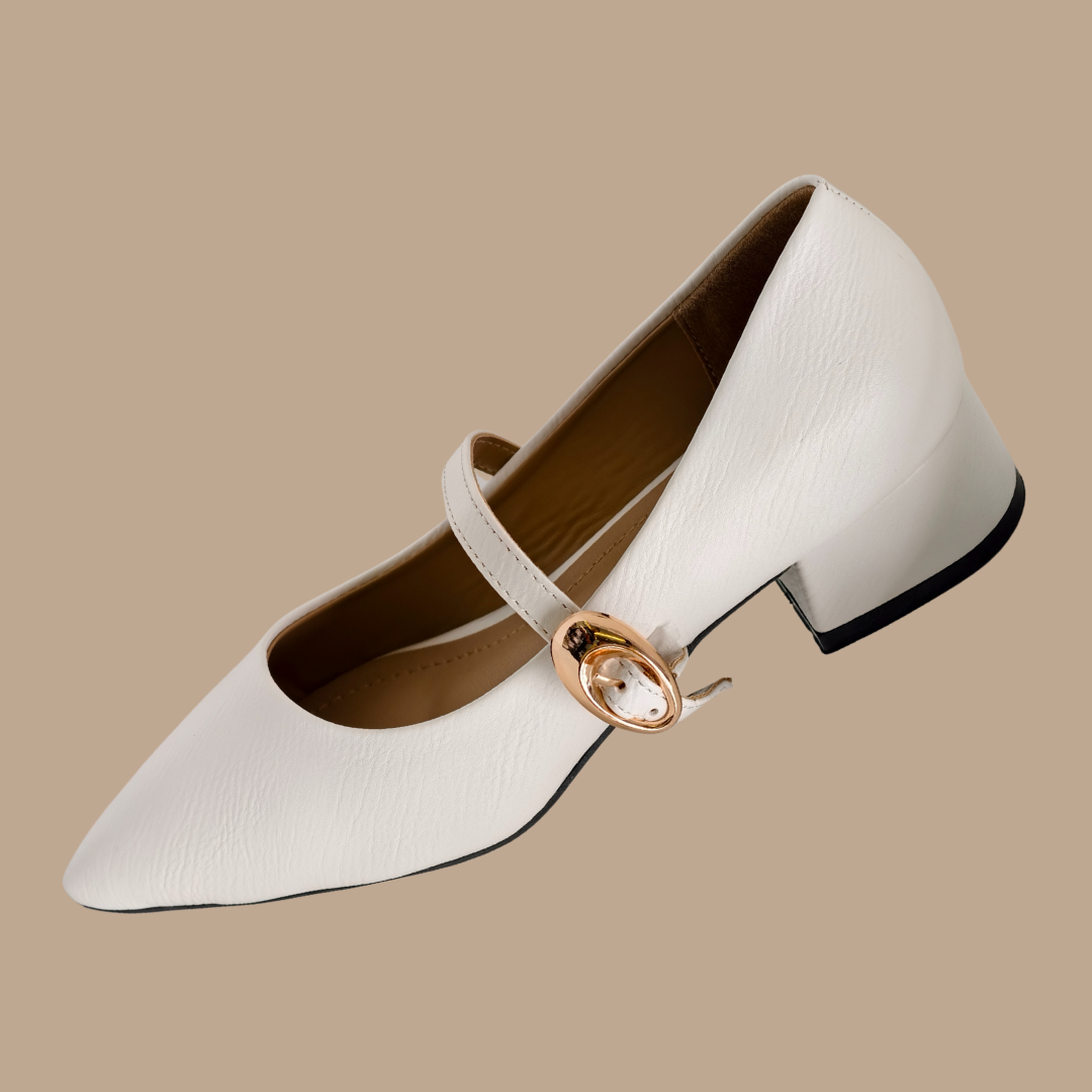 Snow White Buckle Heels