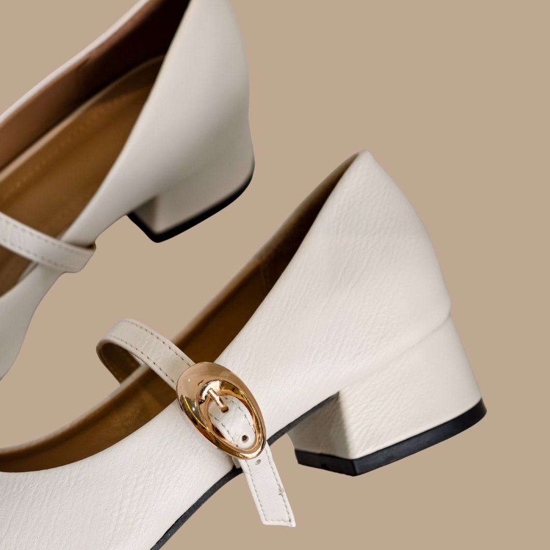 Snow White Buckle Heels