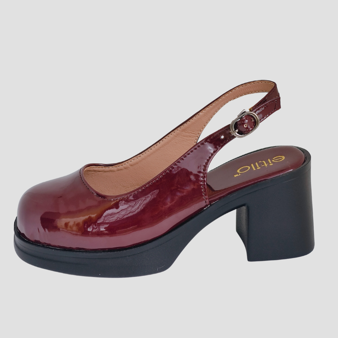 Maroon Block-Heeled Sandal