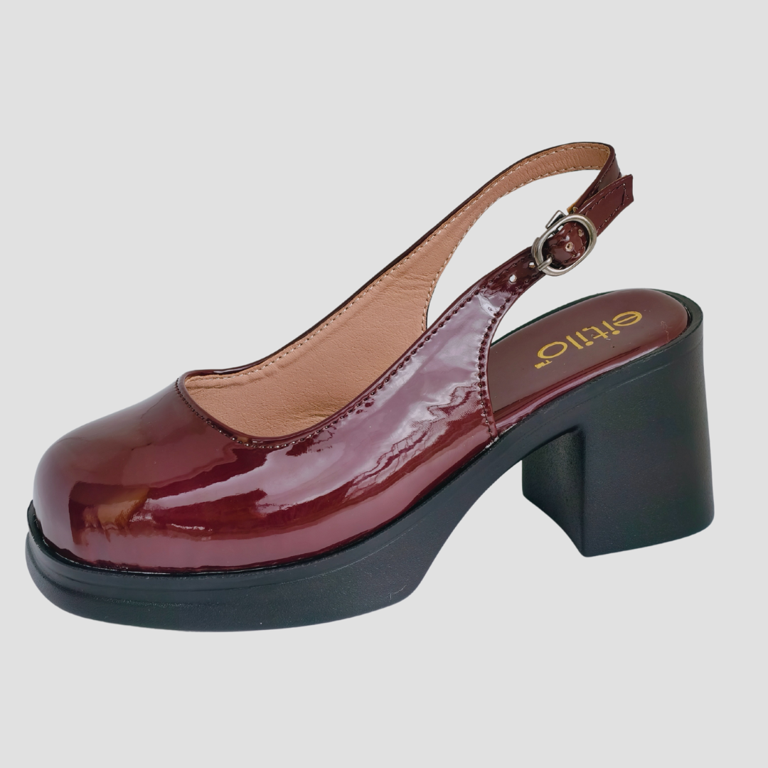 Maroon Block-Heeled Sandal