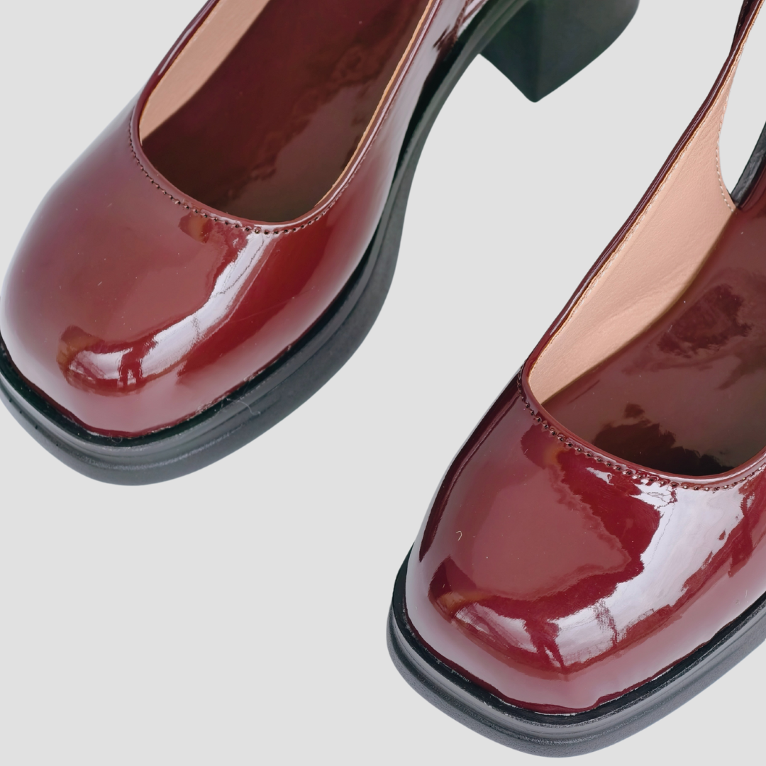 Maroon Block-Heeled Sandal