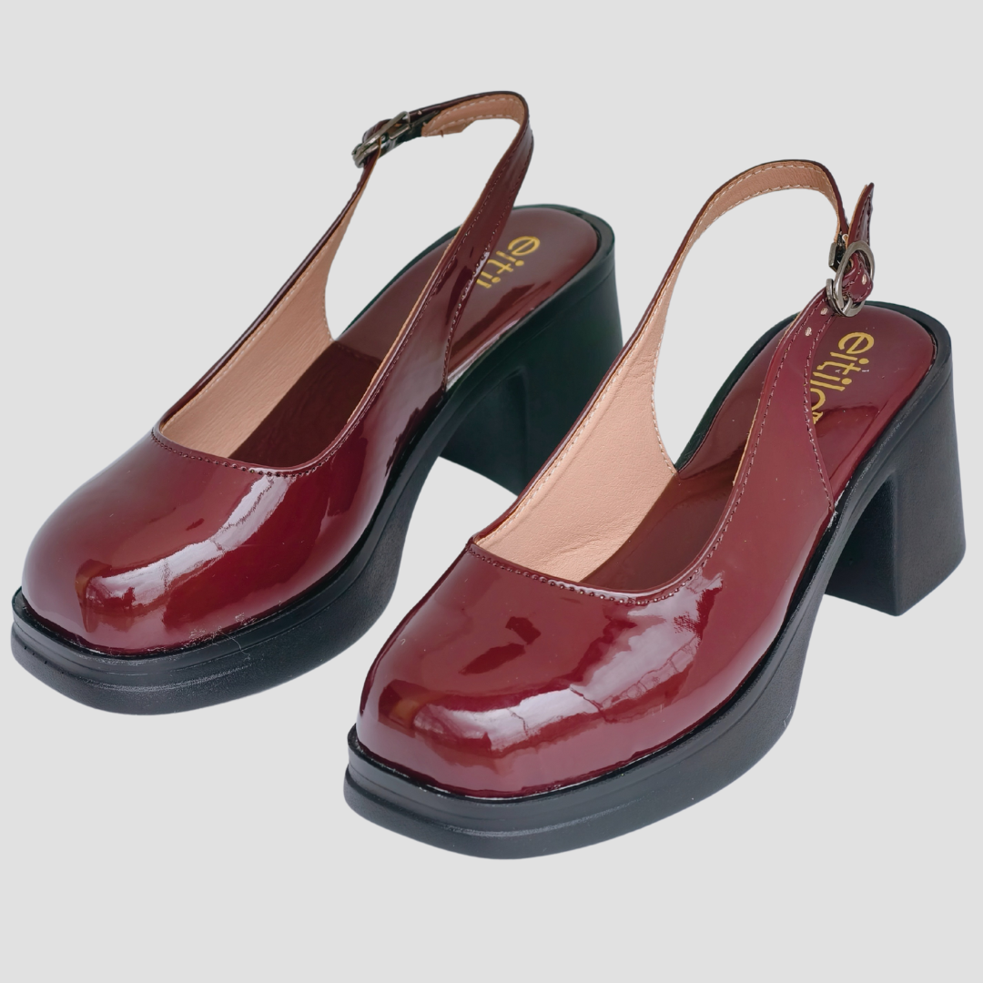 Maroon Block-Heeled Sandal