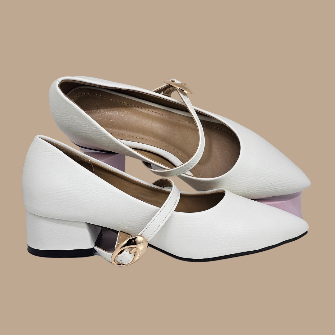 Snow White Buckle Heels