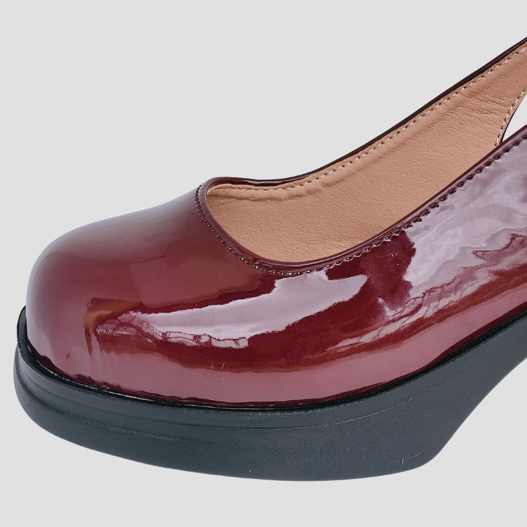 Maroon Block-Heeled Sandal