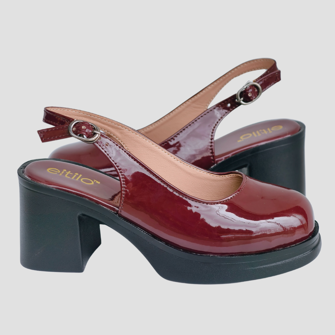 Maroon Block-Heeled Sandal
