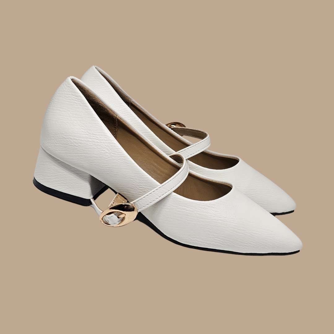 Snow White Buckle Heels