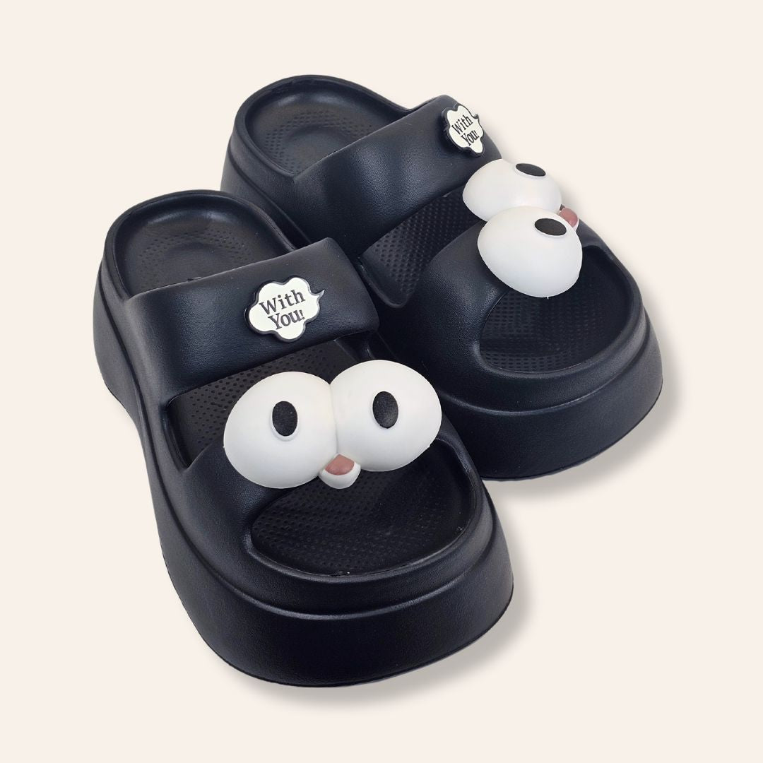 Black Googly Toes Slides