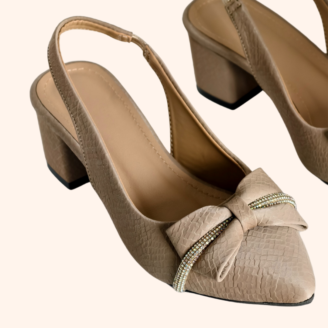 Sparkle Beige Bow Heels