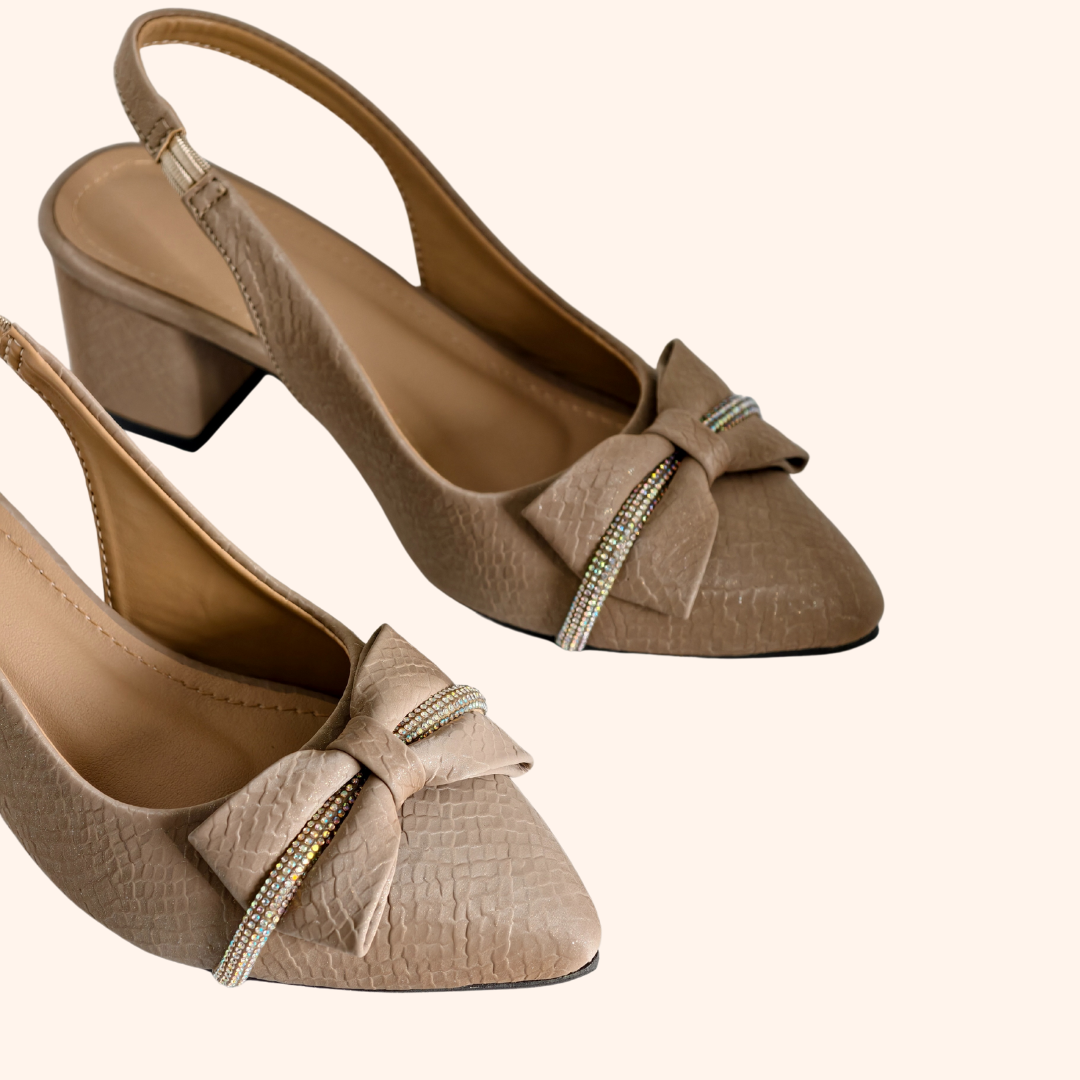 Sparkle Beige Bow Heels