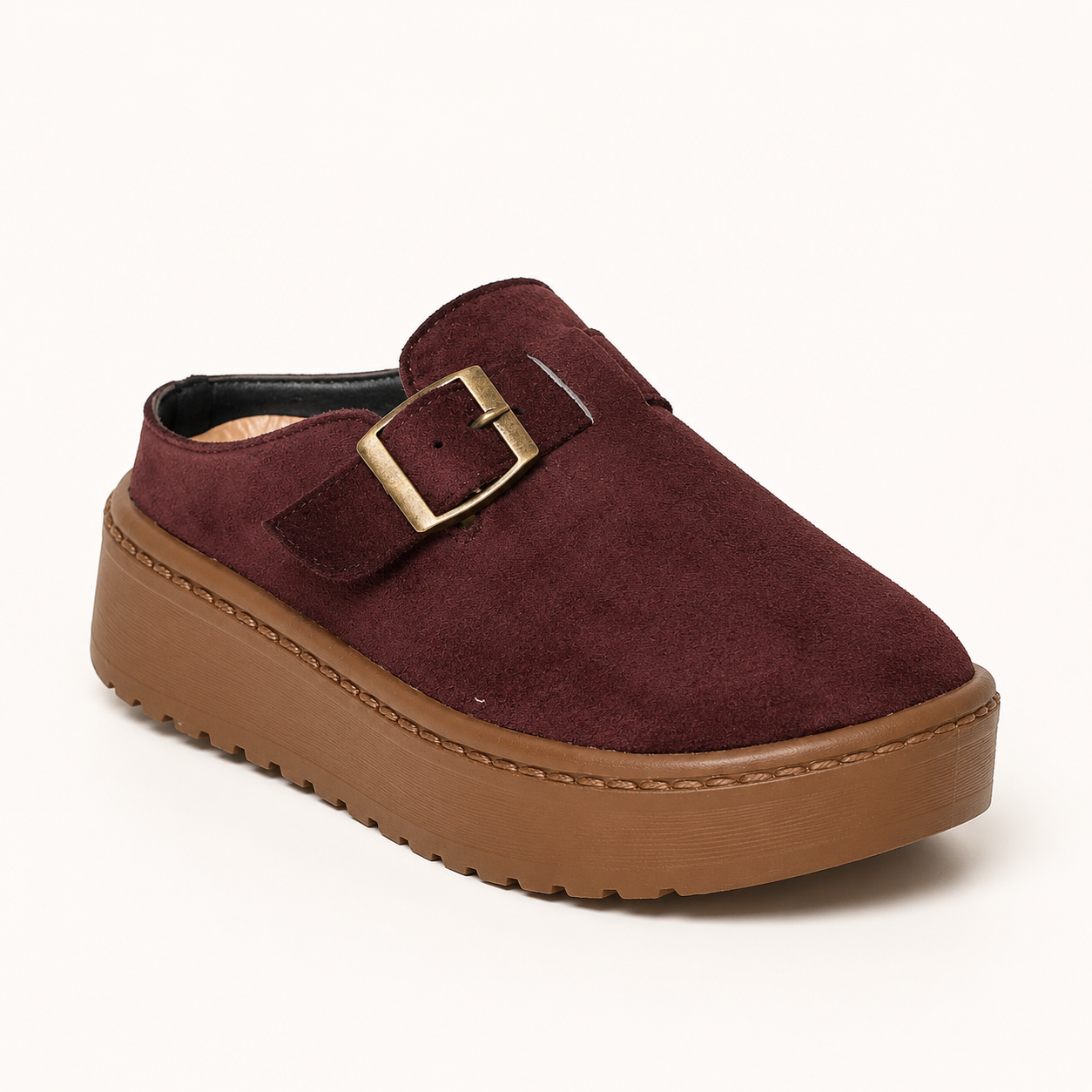 Lightweighted Maroon Platform Mules