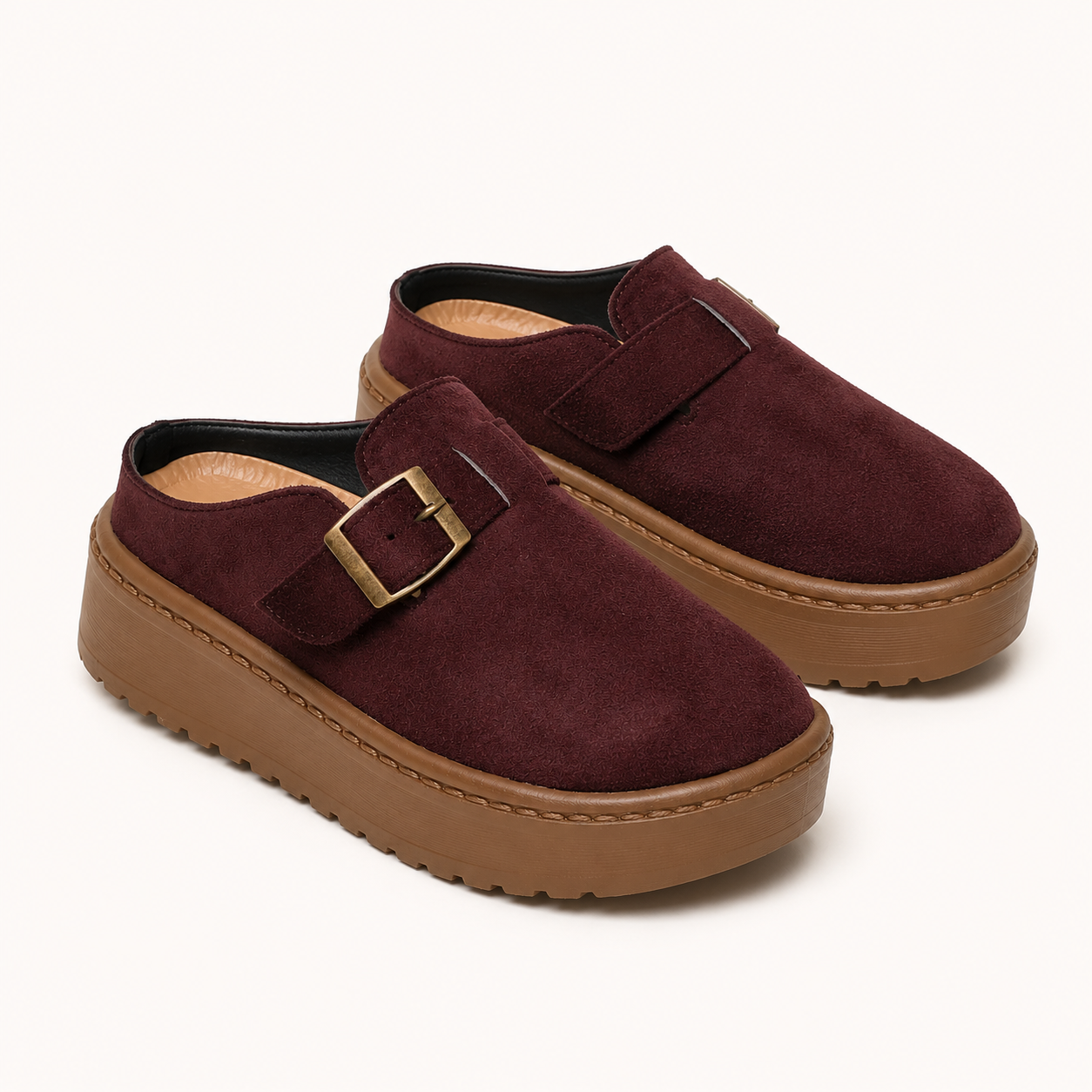 Lightweighted Maroon Platform Mules