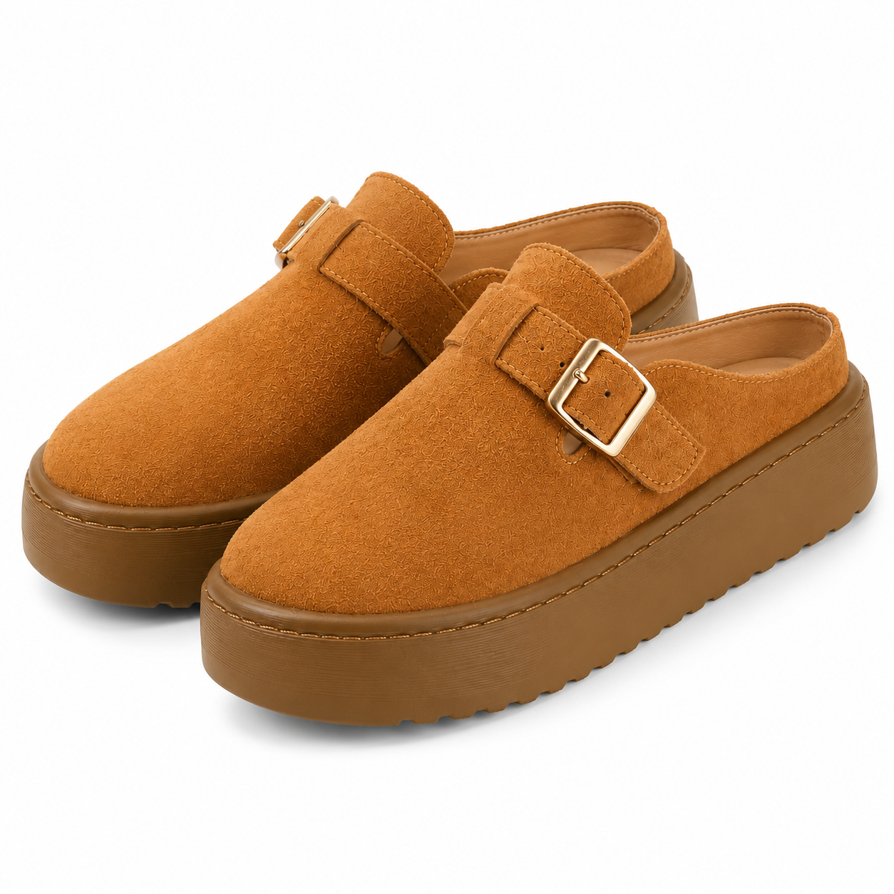 Lightweighted Brown Platform Mules