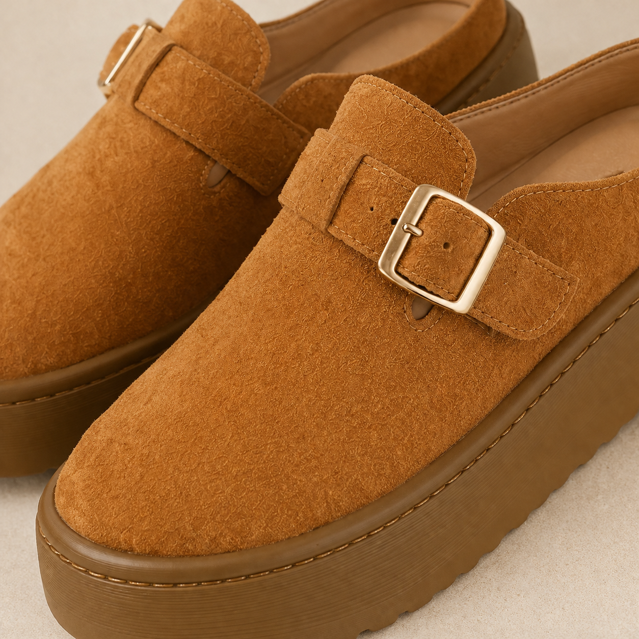 Lightweighted Brown Platform Mules