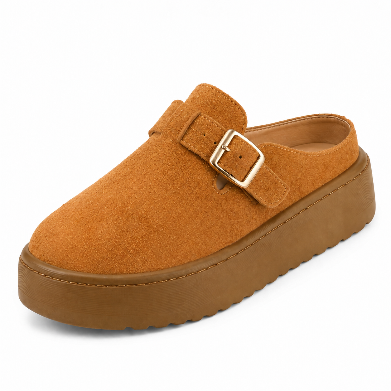 Lightweighted Brown Platform Mules