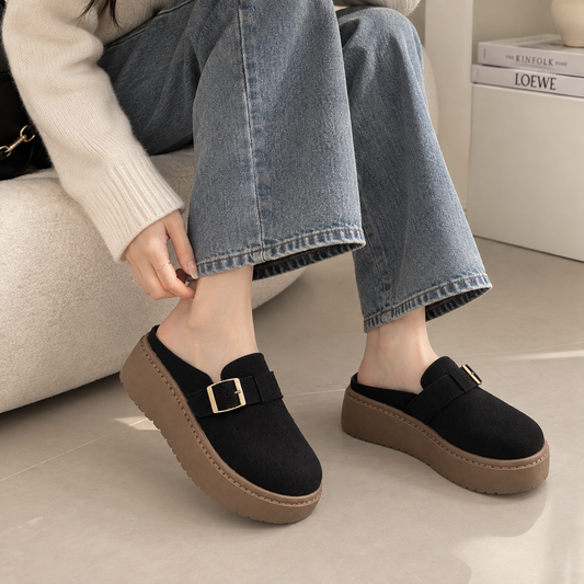 Lightweighted Black  Platform Mules