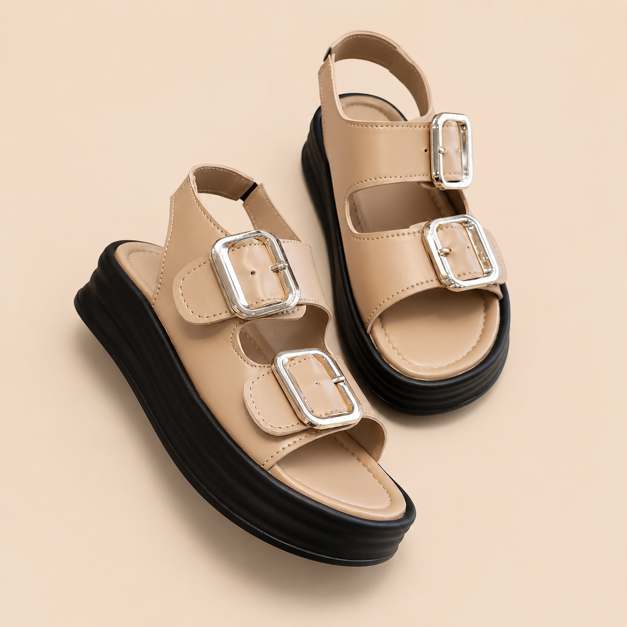 Creamy coco Double Buckle Platform Sandals