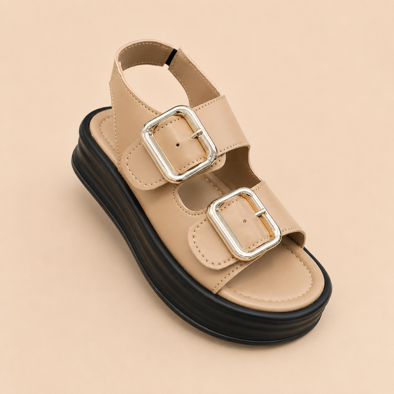 Creamy coco Double Buckle Platform Sandals