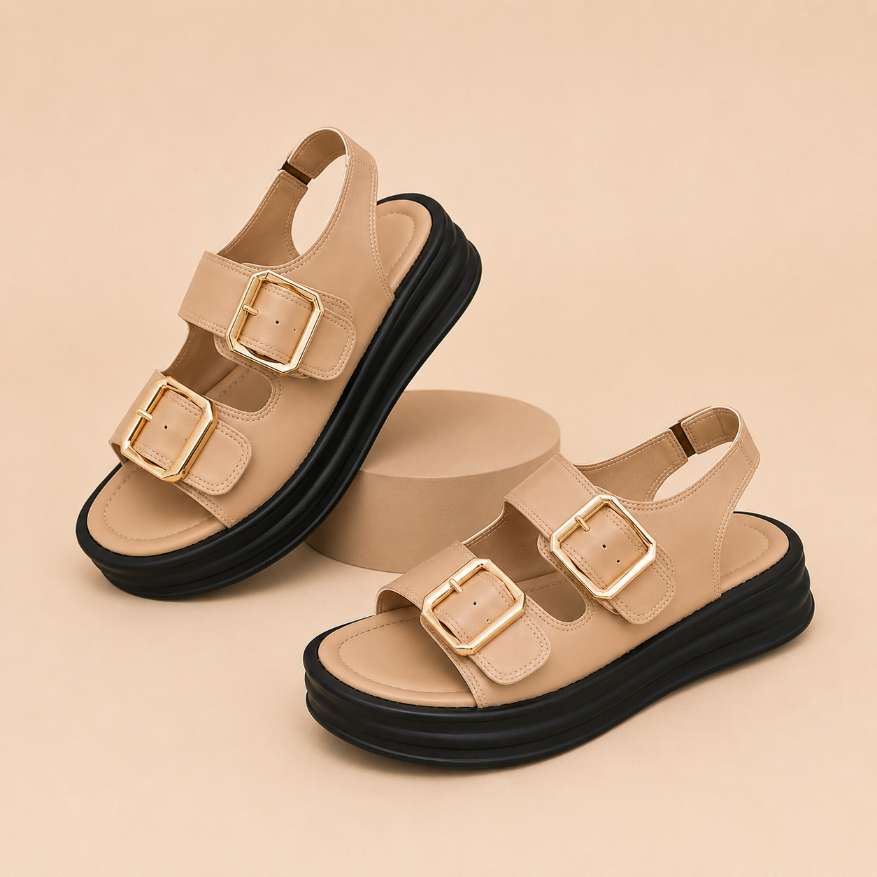 Creamy coco Double Buckle Platform Sandals