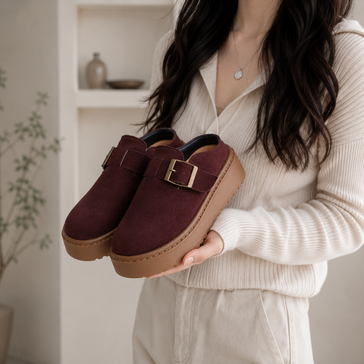 Lightweighted Maroon Platform Mules