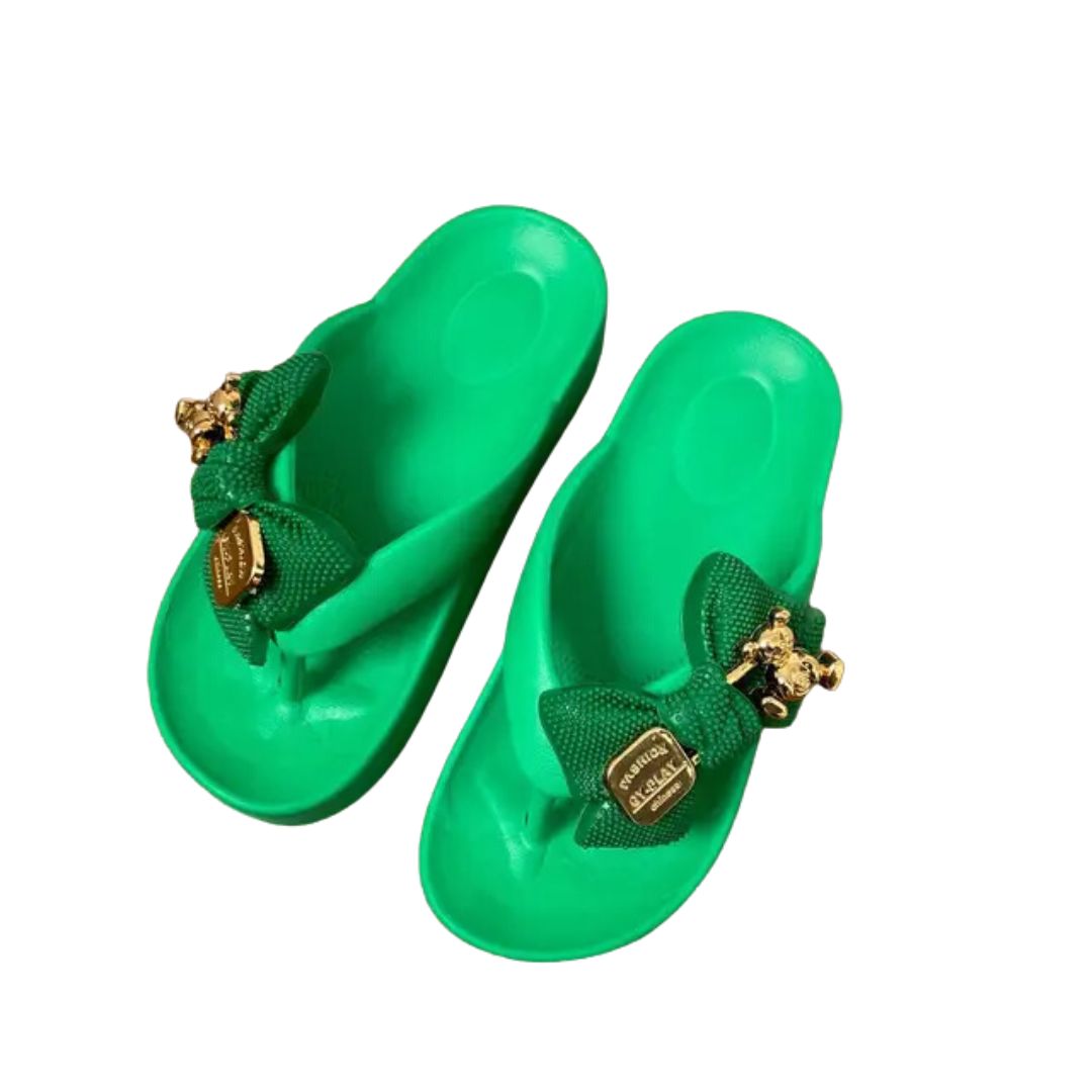 Green Teddy Bow Flip Flop