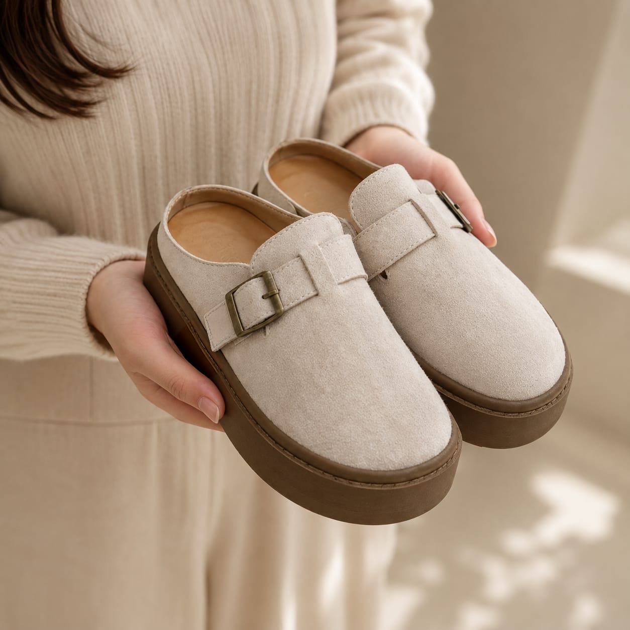 Lightweighted Grey Platform Mules