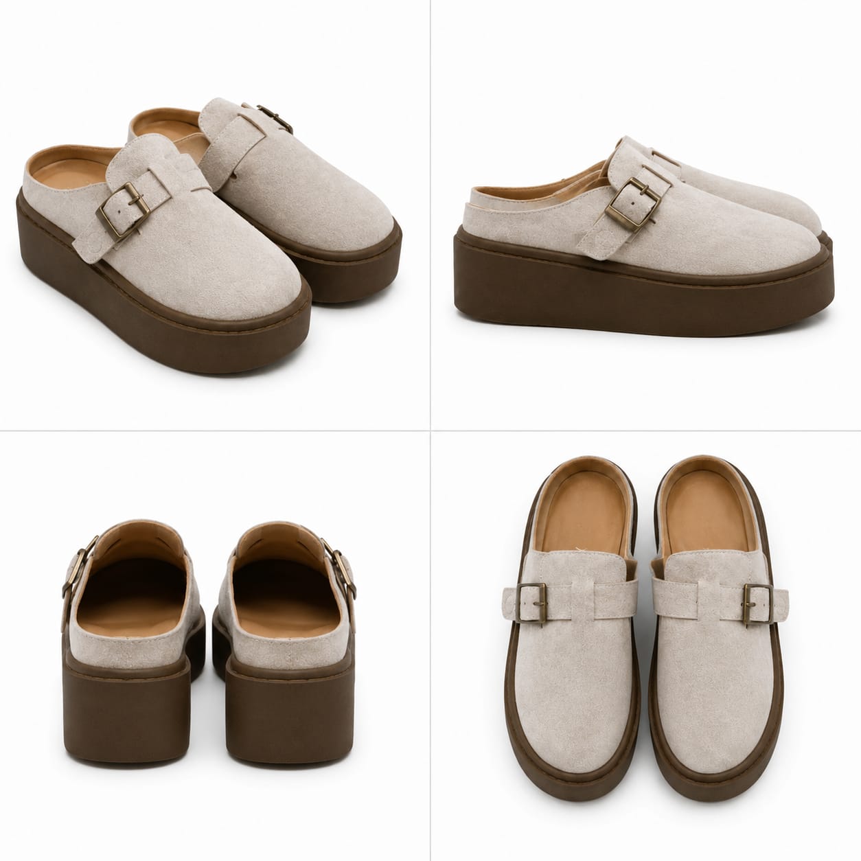 Lightweighted Grey Platform Mules