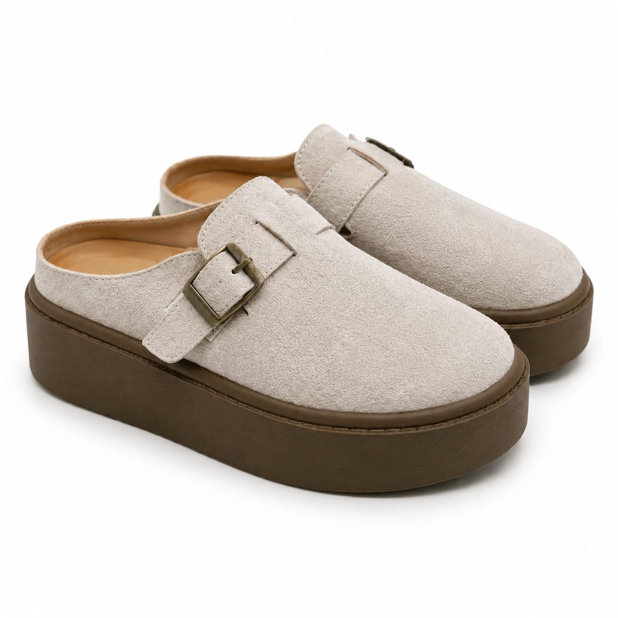 Lightweighted Grey Platform Mules