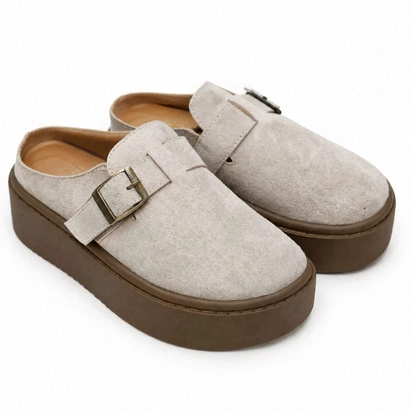 Lightweighted Grey Platform Mules